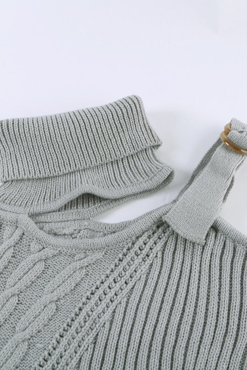 Strapped Cut Out Shoulder Turtleneck Sweater